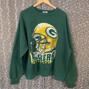 Vintage Green Bay Packers Helmet Crewneck Sweatshirt Lee Sport Size XXL